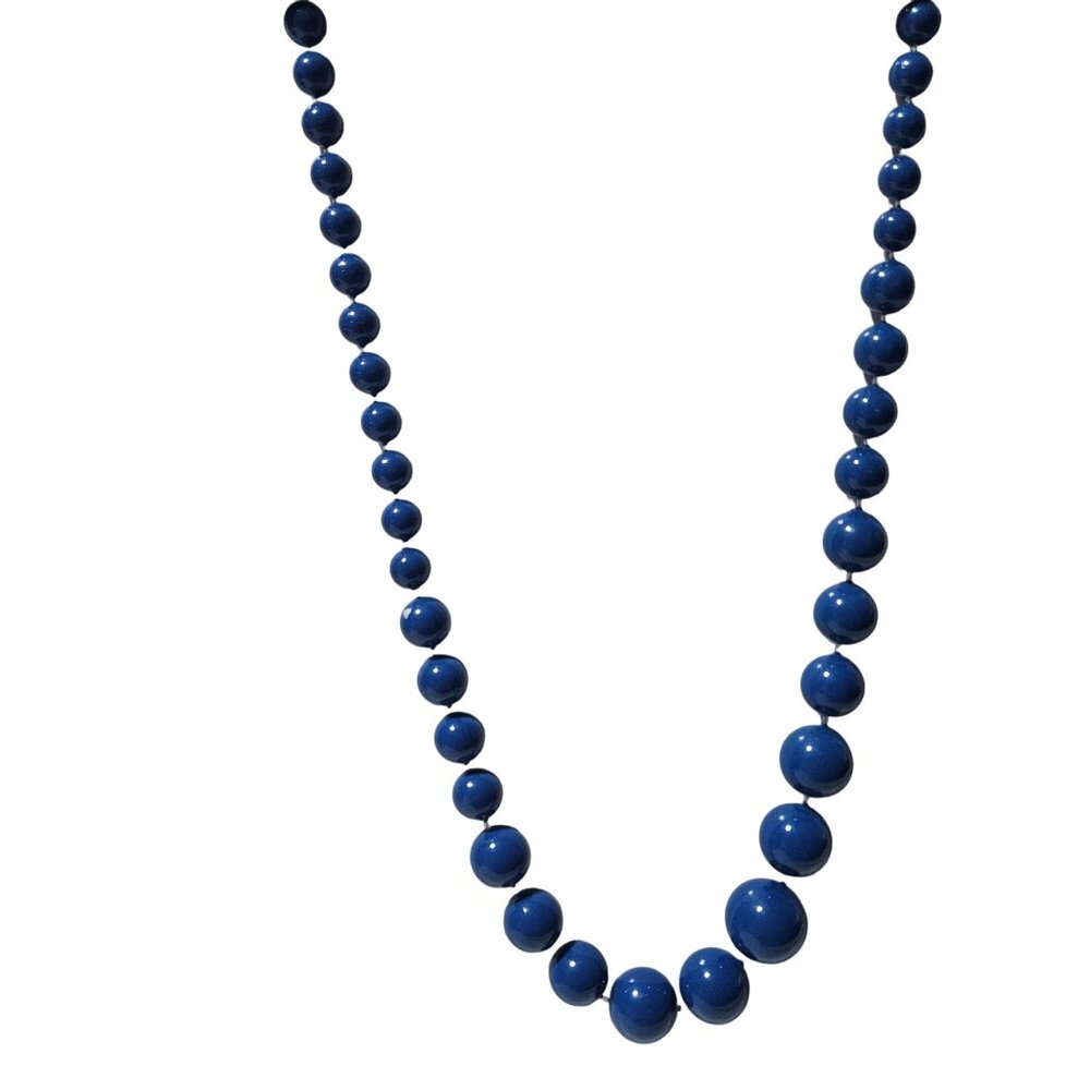 Vintage Blue Beaded Necklace Gradient Size Beads Retro 50s 60s Fashion Jewelry